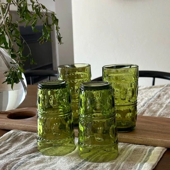 !!SOLD!! Vintage Rare Indiana Glass Emerald Green Fingerprint Tumblers - Picture 3 of 5